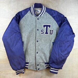 Vintage Chalk Line Varsity Jacket Mens Medium Grey Purple STU Letterman USA Made